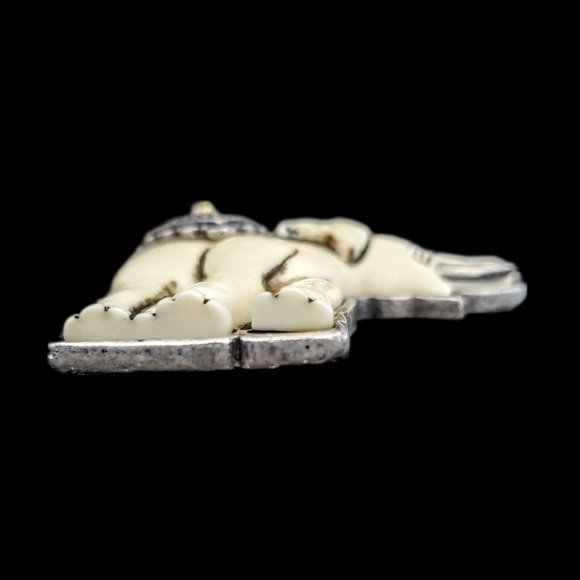 Plastic Faux Ivory Elephant Pendant With Rhinestones On A Sterling Silver Bezel - Picture 6 of 12